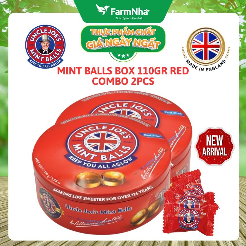 (Combo 2) Kẹo Bạc Hà Uncle Joe's Mint Balls 110gr Hộp Tròn Đỏ – Hương Vị Bạc Hà Huyền Thoại Từ Anh Quốc