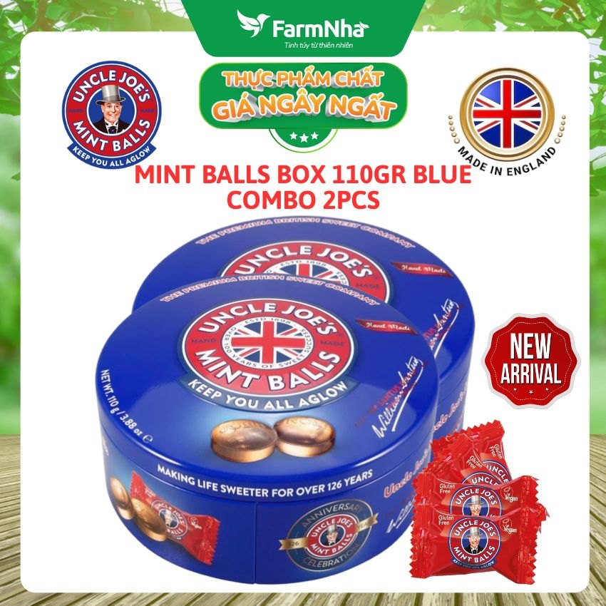 (Combo 2) Kẹo Bạc Hà Uncle Joe's Mint Balls 110gr Hộp Tròn Xanh – Hương Vị Bạc Hà Huyền Thoại Từ Anh Quốc