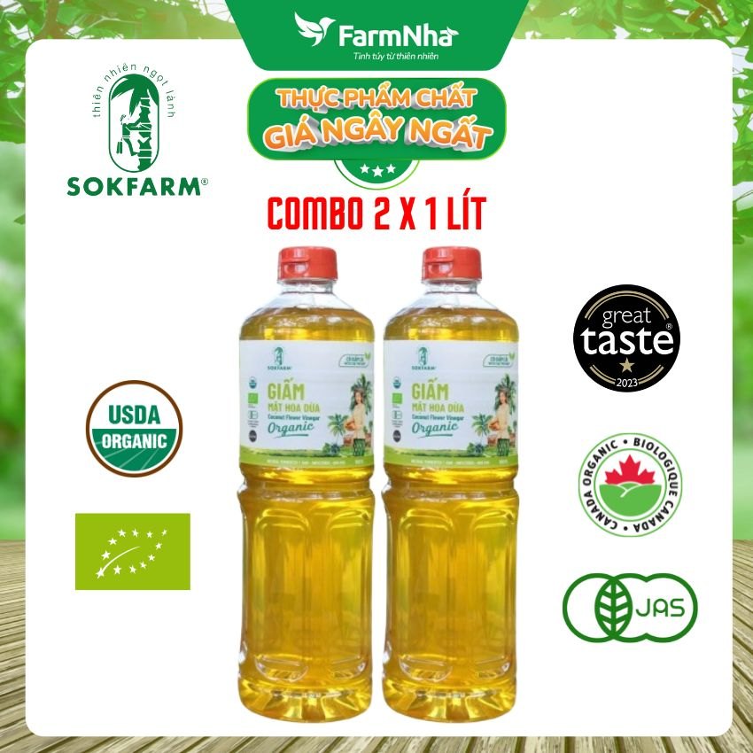 (Combo 2) Giấm Mật Hoa Dừa Sokfarm Hữu Cơ 1 lít – Giấm Mẹ Vị Chua Tự Nhiên Tốt Cho Sức Khỏe