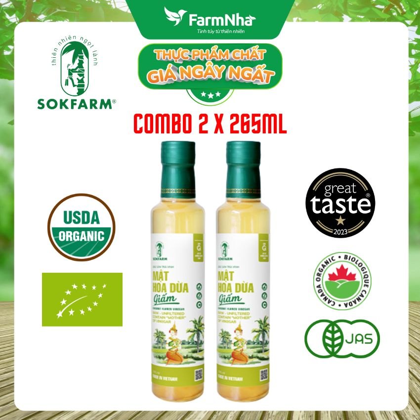 (Combo 2) Giấm Mật Hoa Dừa Sokfarm Hữu Cơ 265ml – Giấm Mẹ Vị Chua Tự Nhiên Tốt Cho Sức Khỏe