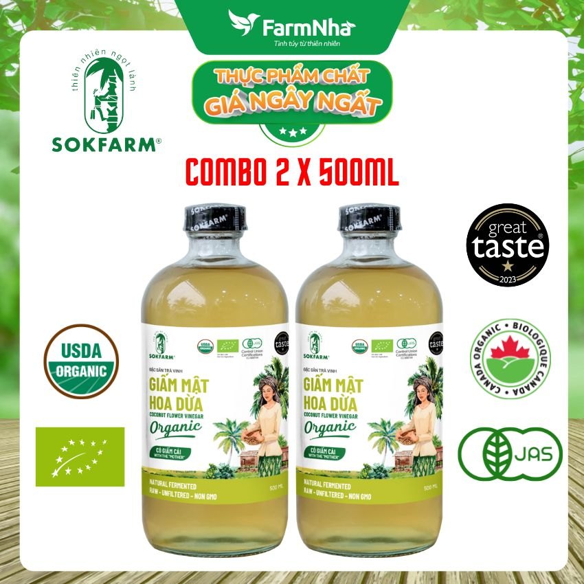 (Combo 2) Giấm Mật Hoa Dừa Sokfarm Hữu Cơ 500ml – Giấm Mẹ Vị Chua Tự Nhiên Tốt Cho Sức Khỏe