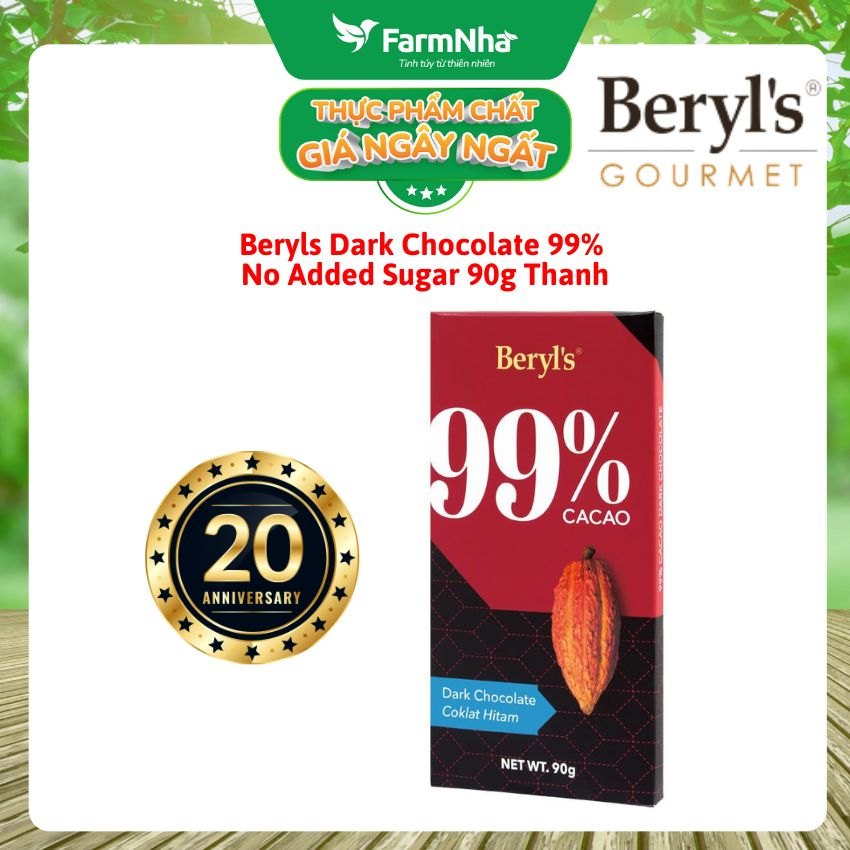 Sô cô la Beryls No Added Sugar Dark 99% Chocolate 90g : Sô Cô La Nguyên Chất Không Đường Tinh Tế