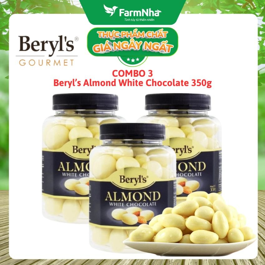 (Combo 3) Sô cô la Beryl's 350g Almond White Chocolate - Hương vị tuyệt vời giữa Sô cô la trắng và hạnh nhân thơm giòn