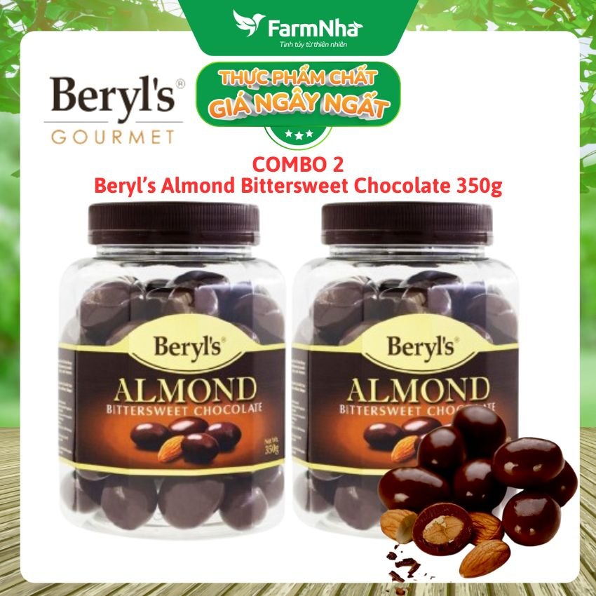 (Combo 2) Sô cô la Beryl's 350g Almond Bittersweet - Sô cô la nguyên chất và vị ngọt ngào, thơm béo của bột sữa nguyên kem