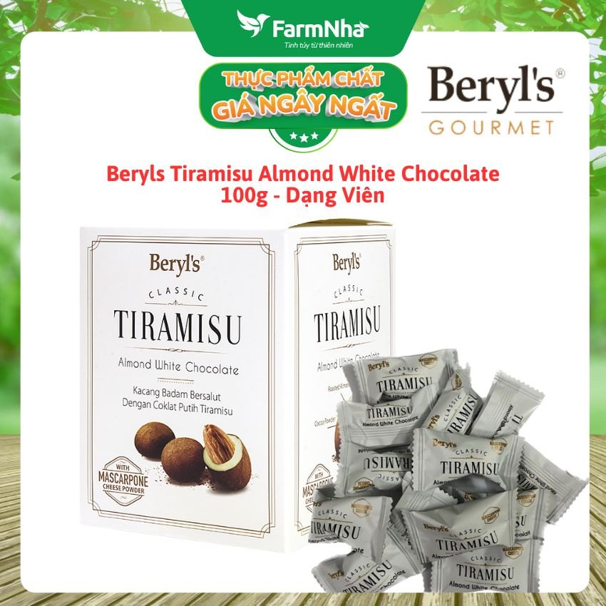 Tiramisu Almond White Chocolate 100g Beryl's - Socola truyền thống hấp dẫn với bột phô mai kem Ý mascarpone