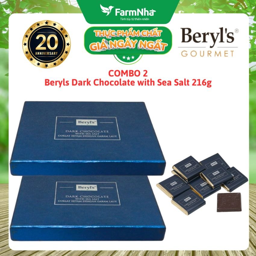 (Combo 2) Socola Đen Beryls Sea Salt 216g – Hòa Quyện Vị Đắng & Mặn, Hậu Ngọt