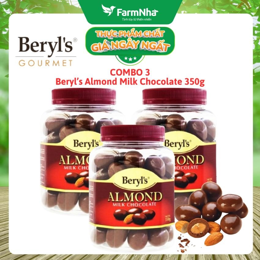 (Combo 3) Sô cô la Almond Milk Beryl's 350g - Socola sữa và hạnh nhân thơm ngon béo ngậy
