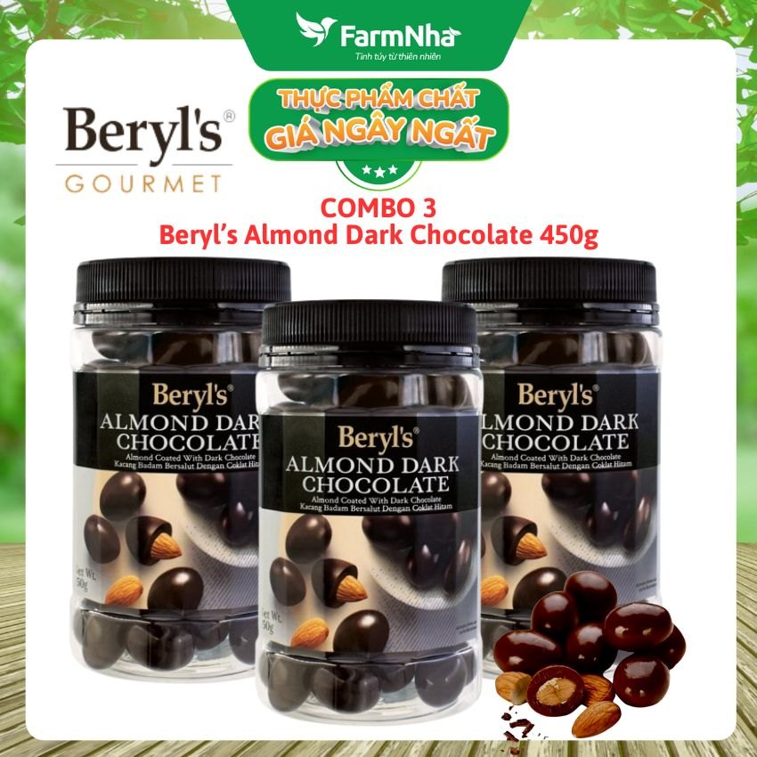 (Combo 3) Sô cô la Almond Dark Beryl's 450gr - Sô cô la đen và hạnh nhân giòn ngon thơm lừng