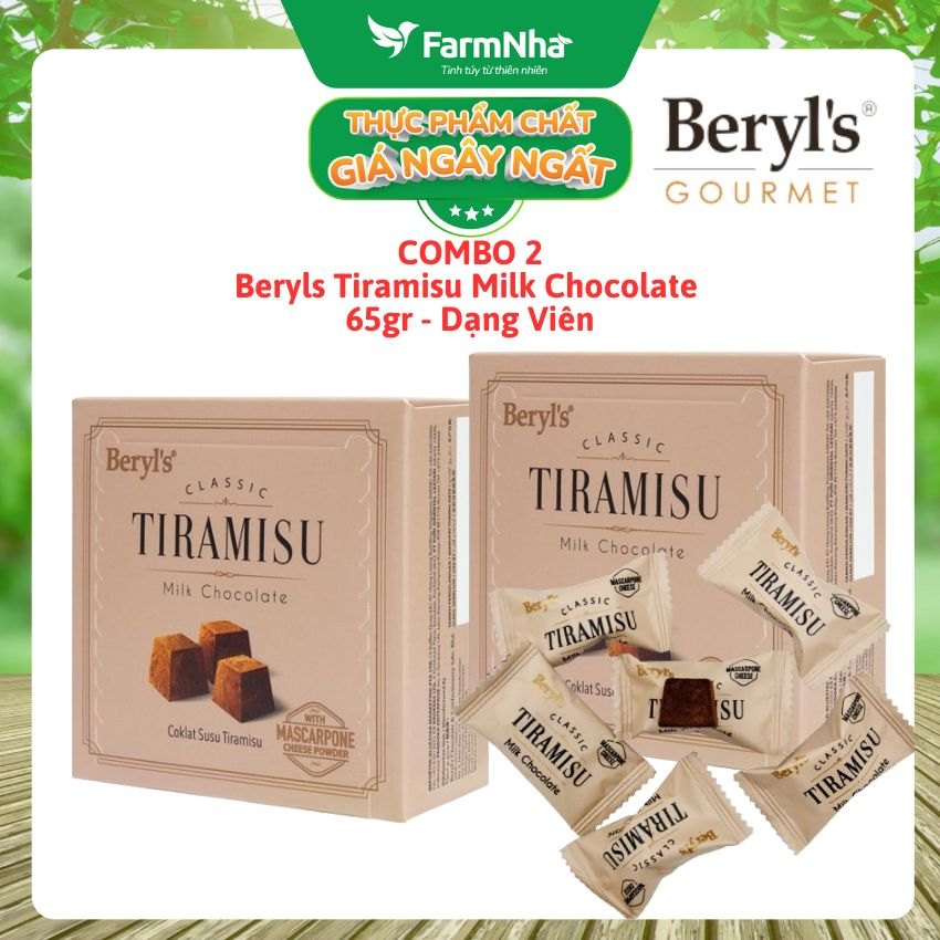(Combo 2) Sô cô la Beryls 65g Classic Tira Milk - Vỏ sô cô la mịn màng đến nhân kem Tiramisu béo ngậy
