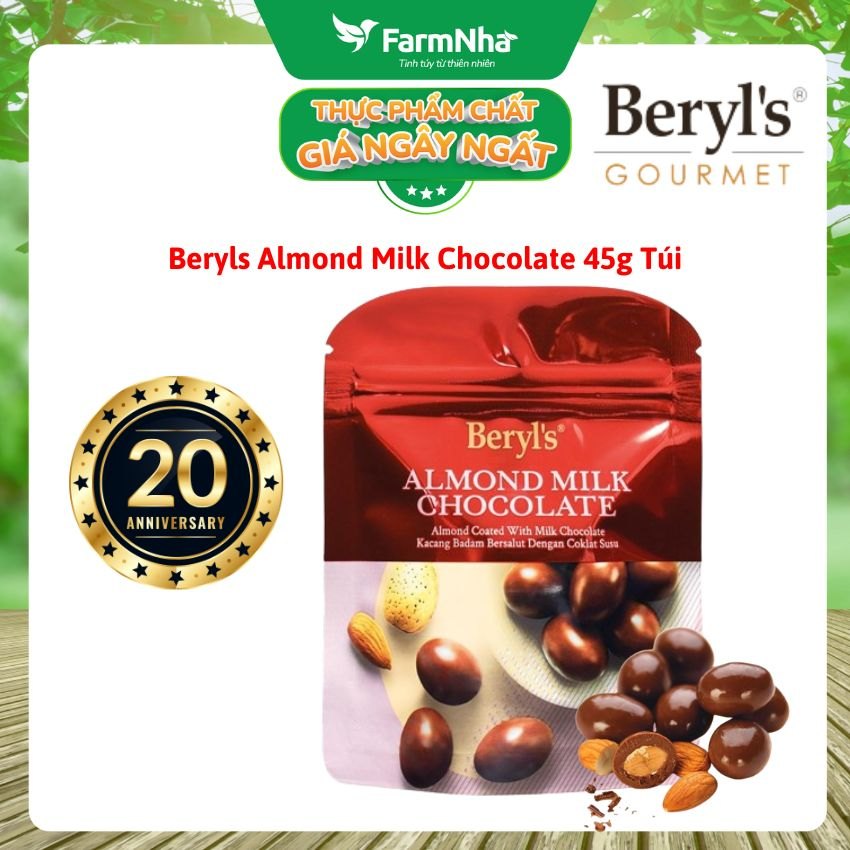 Sô cô la Beryls Almond Milk Chocolate 45g: Sự Kết Hợp Hoàn Hảo Giữa Sô Cô La Sữa và Hạnh Nhân