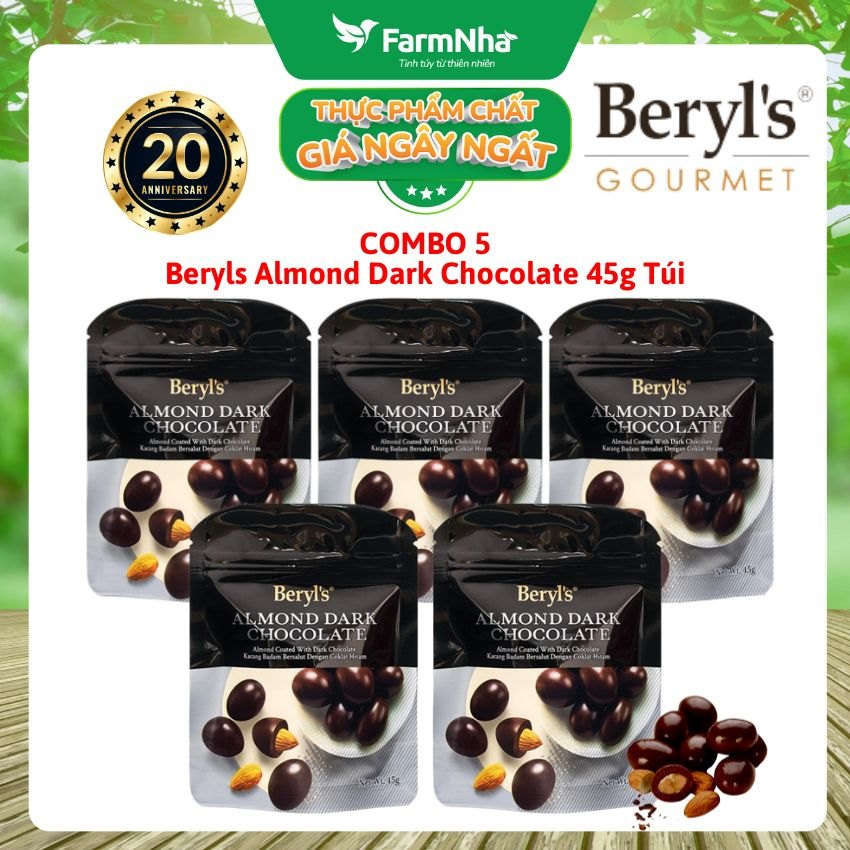 (Combo 5) Sô cô la Beryls Almond Dark Chocolate 45g: Sự Kết Hợp Hoàn Hảo Giữa Hạnh Nhân và Sô Cô La Đen