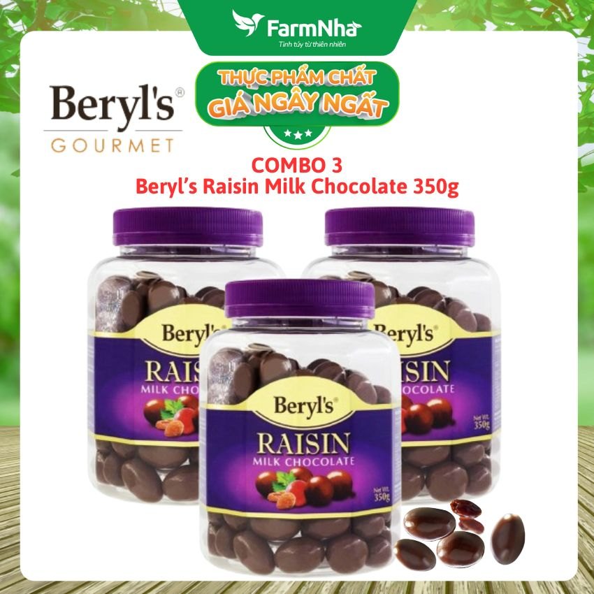 (Combo 3) Sô cô la sữa nhân nho khô Raisin Beryl's 350gr - So cô la hảo hạng cùng nho khô chất lượng tuyệt vời