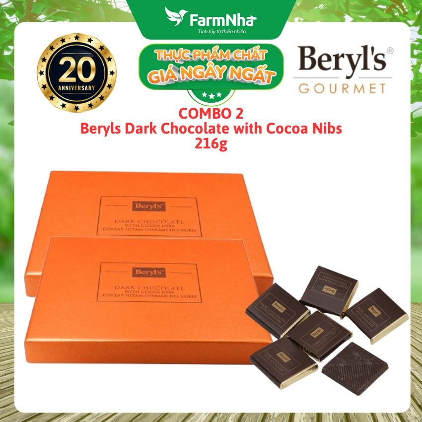 (Combo 2) Socola Đen Beryls Cocoa Nibs 216g – Giòn Tan & Đậm Đà Hương Cacao