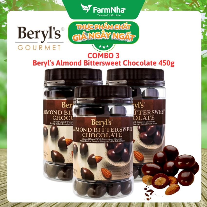 (Combo 3) Sô cô la Beryl's 450g Almond Bittersweet - Sô cô la nguyên chất và vị ngọt ngào, thơm béo của bột sữa nguyên kem