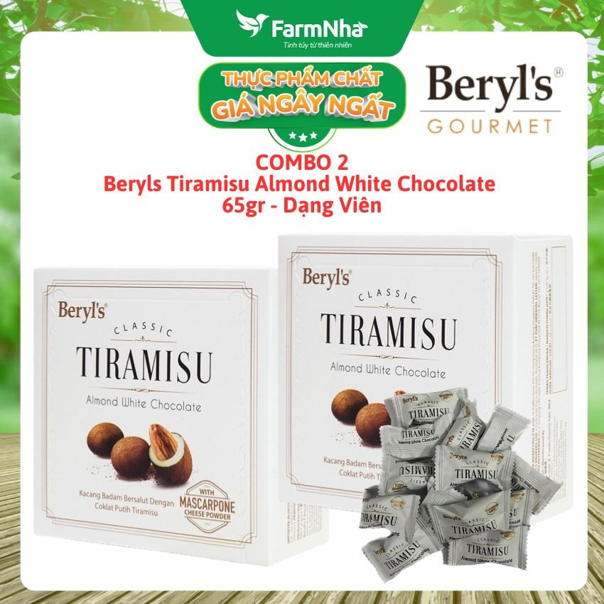 (Combo 2) Tiramisu Almond White Chocolate 65g Beryl's - Socola truyền thống hấp dẫn với bột phô mai kem Ý mascarpone
