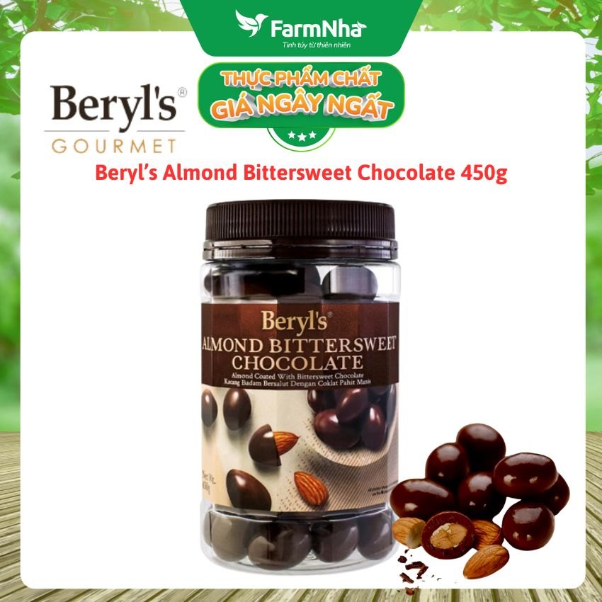 Sô cô la Beryl's 450g Almond Bittersweet - Sô cô la nguyên chất và vị ngọt ngào, thơm béo của bột sữa nguyên kem