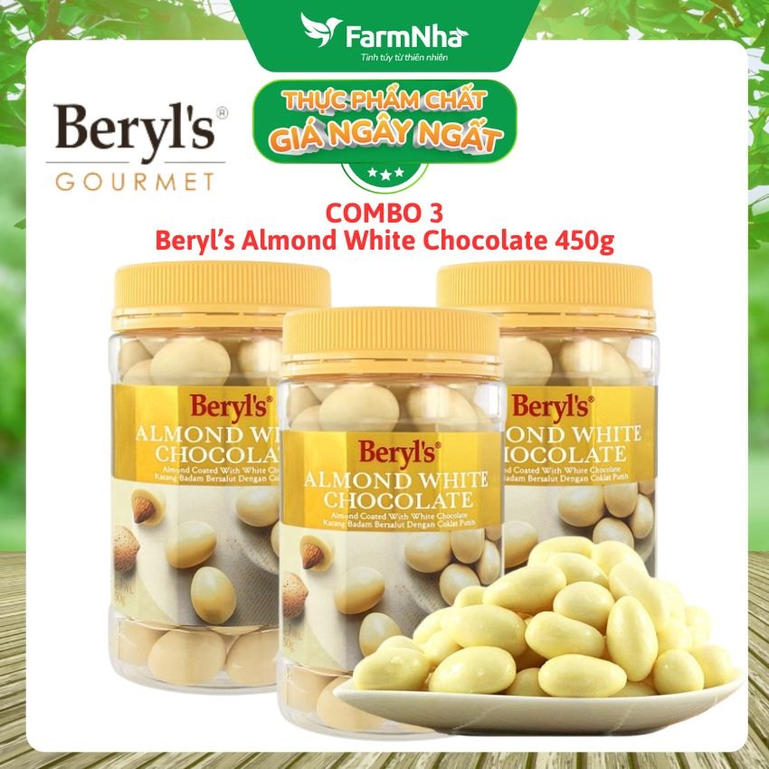 (Combo 3) Sô cô la Beryl's 450g Almond White Chocolate - Hương vị tuyệt vời giữa Sô cô la trắng và hạnh nhân thơm giòn