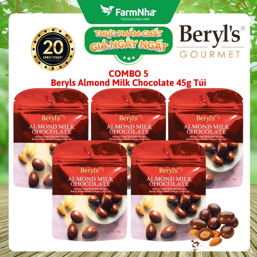 (Combo 5) Sô cô la Beryls Almond Milk Chocolate 45g: Sự Kết Hợp Hoàn Hảo Giữa Sô Cô La Sữa và Hạnh Nhân