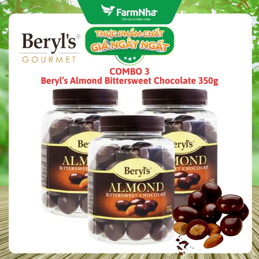 (Combo 3) Sô cô la Beryl's 350g Almond Bittersweet - Sô cô la nguyên chất và vị ngọt ngào, thơm béo của bột sữa nguyên kem