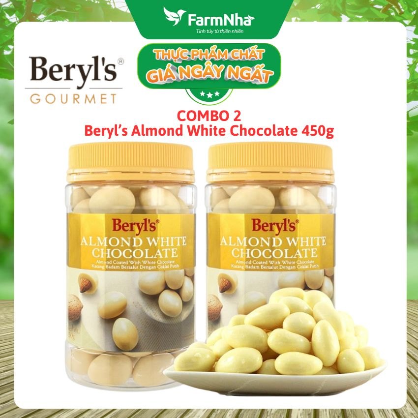 (Combo 2) Sô cô la Beryl's 450g Almond White Chocolate - Hương vị tuyệt vời giữa Sô cô la trắng và hạnh nhân thơm giòn