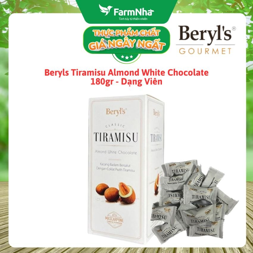 Tiramisu Almond White Chocolate 180g Beryl's - Socola truyền thống hấp dẫn với bột phô mai kem Ý mascarpone