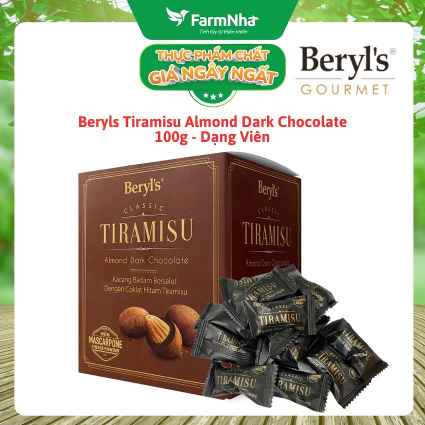 Socola Tiramisu Almond Dark Chocolate 100g Beryl's - Socola đen ngon hấp dẫn với bột phô mai Ý mascarpone