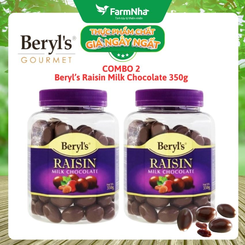 (Combo 2) Sô cô la sữa nhân nho khô Raisin Beryl's 350gr - So cô la hảo hạng cùng nho khô chất lượng tuyệt vời