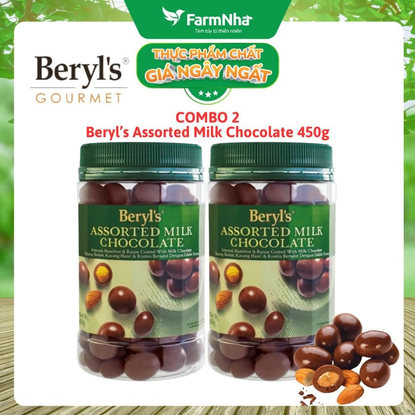 (Combo 2) Sô cô la hỗn hợp Assorted Beryl's 450g - Hương Vị độc đáo với hạnh nhân, nho khô và các loại hạt