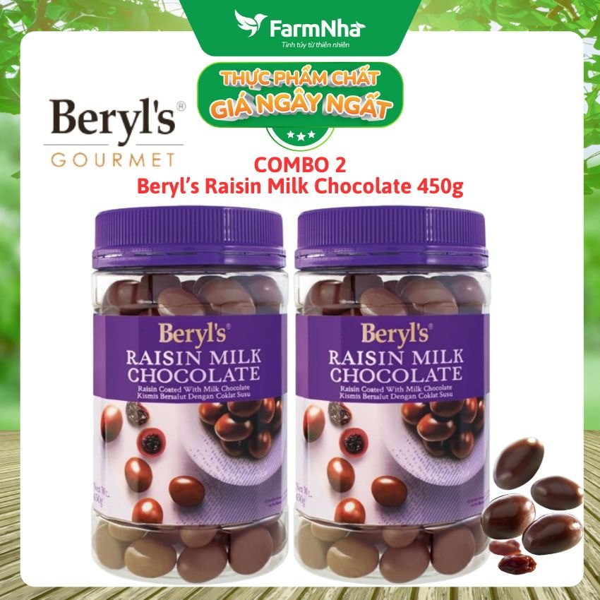 (Combo 2) Sô cô la sữa nhân nho khô Raisin Beryl's 450gr - So cô la hảo hạng cùng nho khô chất lượng tuyệt vời