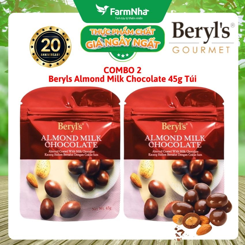 (Combo 2) Sô cô la Beryls Almond Milk Chocolate 45g: Sự Kết Hợp Hoàn Hảo Giữa Sô Cô La Sữa và Hạnh Nhân