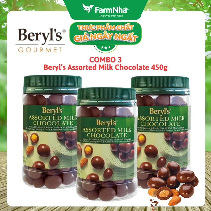(Combo 3) Sô cô la hỗn hợp Assorted Beryl's 450g - Hương Vị độc đáo với hạnh nhân, nho khô và các loại hạt