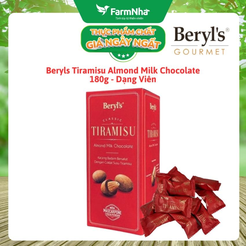 Socola Tiramisu Almond Milk Chocolate 180g Beryl's - Socola sữa hạnh nhân hấp dẫn với bột phô mai mascarpone Ý