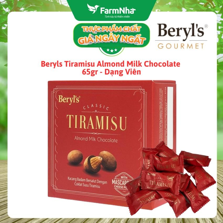 Socola Tiramisu Almond Milk Chocolate 65g Beryl's - Socola sữa hạnh nhân hấp dẫn với bột phô mai mascarpone Ý