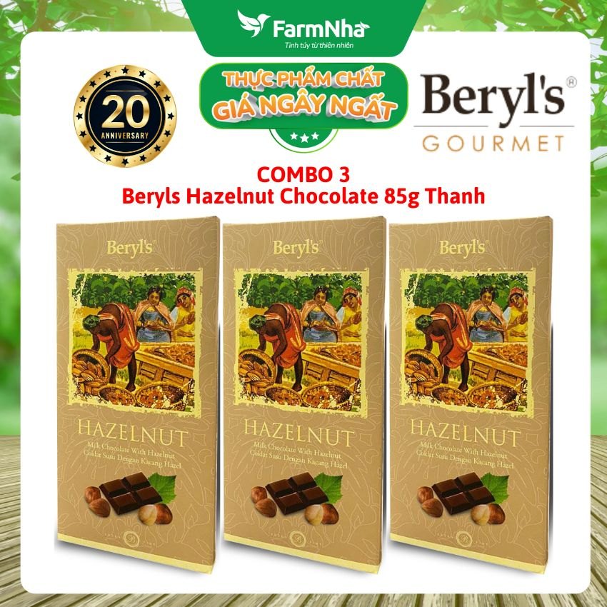 (Combo 3) Sô cô la Beryls Hazelnut Chocolate 85g: Sự Kết Hợp Hoàn Hảo Giữa Sô Cô La và Hạt Dẻ Cười
