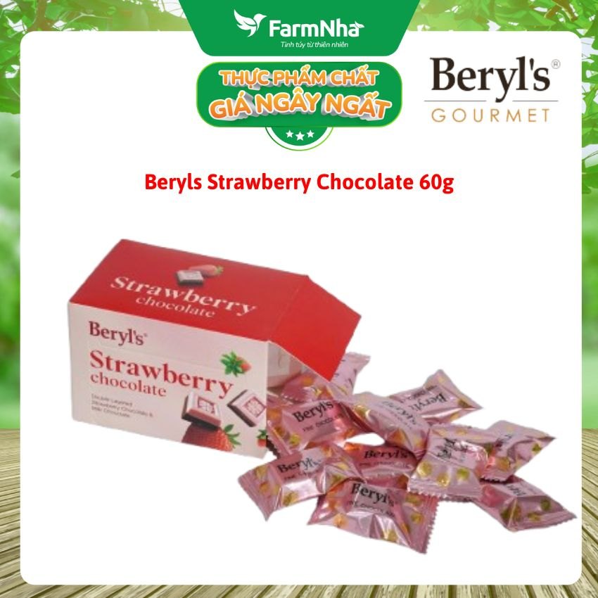 Socola Beryls Strawberry 60g - Lớp Dâu Chua Ngọt Kết Hợp Socola Sữa