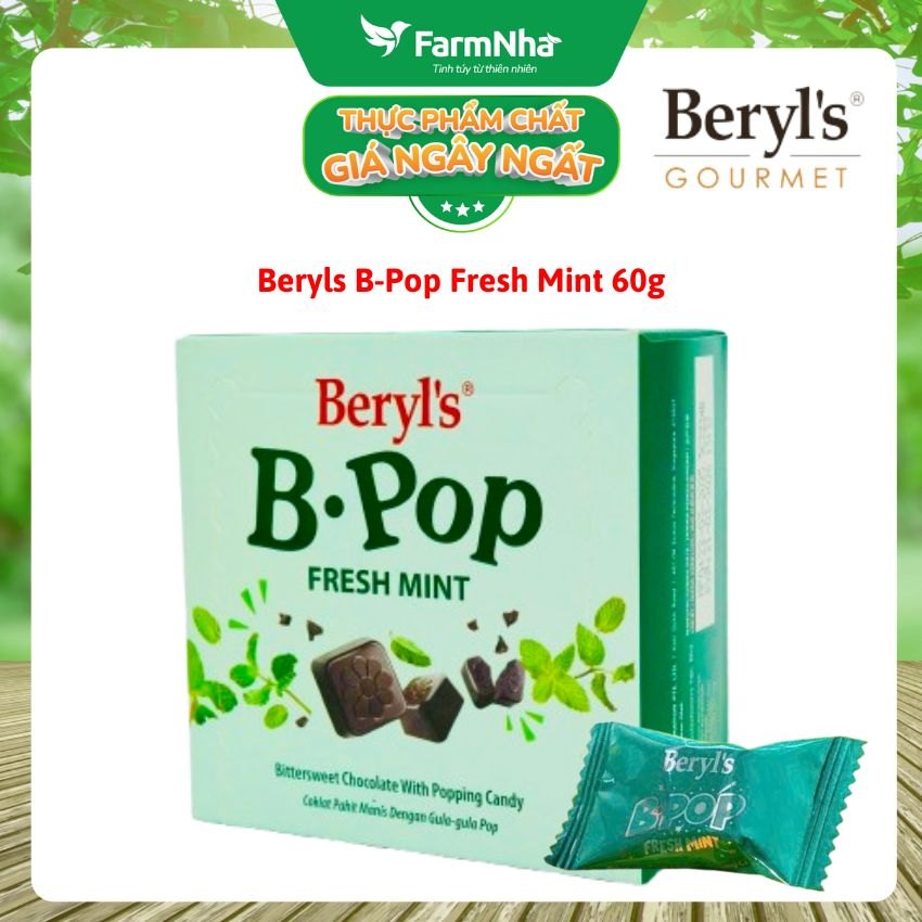 Socola Beryls B.Pop Fresh Mint 50g - Hương vị Bittersweet Chocolate & Bạc Hà Mát Lạnh