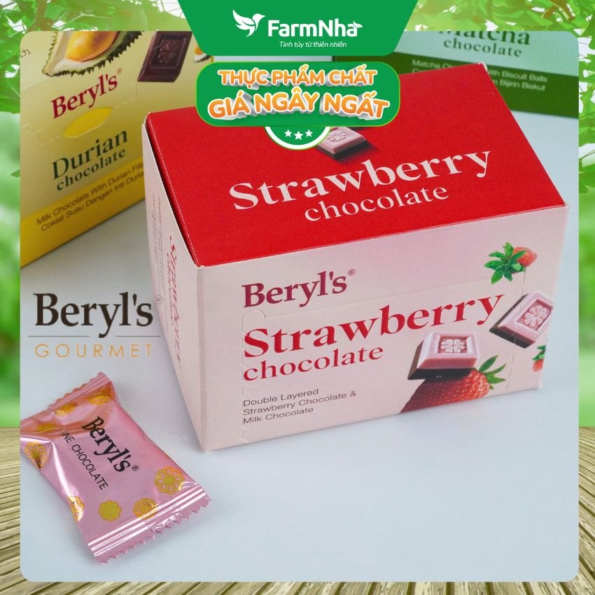Socola Beryls Strawberry 60g - Lớp Dâu Chua Ngọt Kết Hợp Socola Sữa