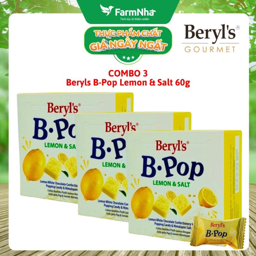 (Combo 3) Socola Beryls B.Pop Lemon & Salt 50g - Kẹo Nổ White Chocolate và Muối Himalaya