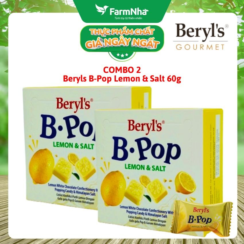 (Combo 2) Socola Beryls B.Pop Lemon & Salt 50g - Kẹo Nổ White Chocolate và Muối Himalaya