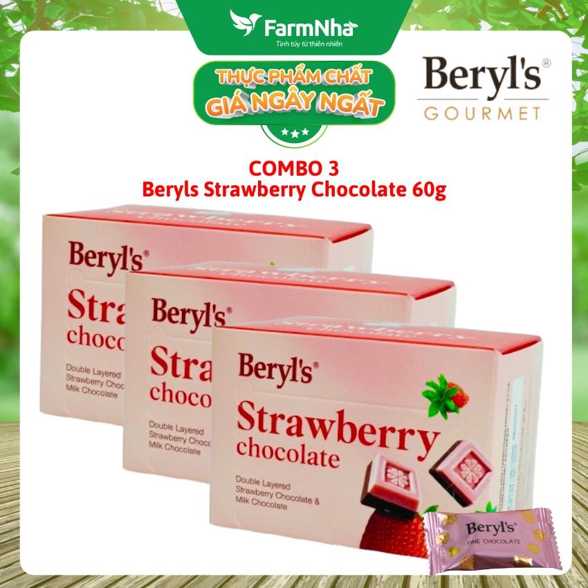 (Combo 3) Socola Beryls Strawberry 60g - Lớp Dâu Chua Ngọt Kết Hợp Socola Sữa