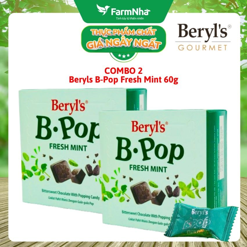 (Combo 2) Socola Beryls B.Pop Fresh Mint 50g - Hương vị Bittersweet Chocolate & Bạc Hà Mát Lạnh