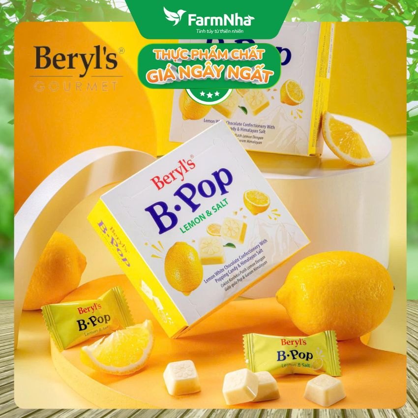 Socola Beryls B.Pop Lemon & Salt 50g - Kẹo Nổ White Chocolate và Muối Himalaya