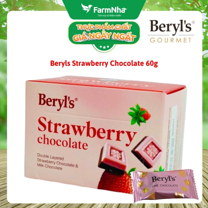 Socola Beryls Strawberry 60g - Lớp Dâu Chua Ngọt Kết Hợp Socola Sữa