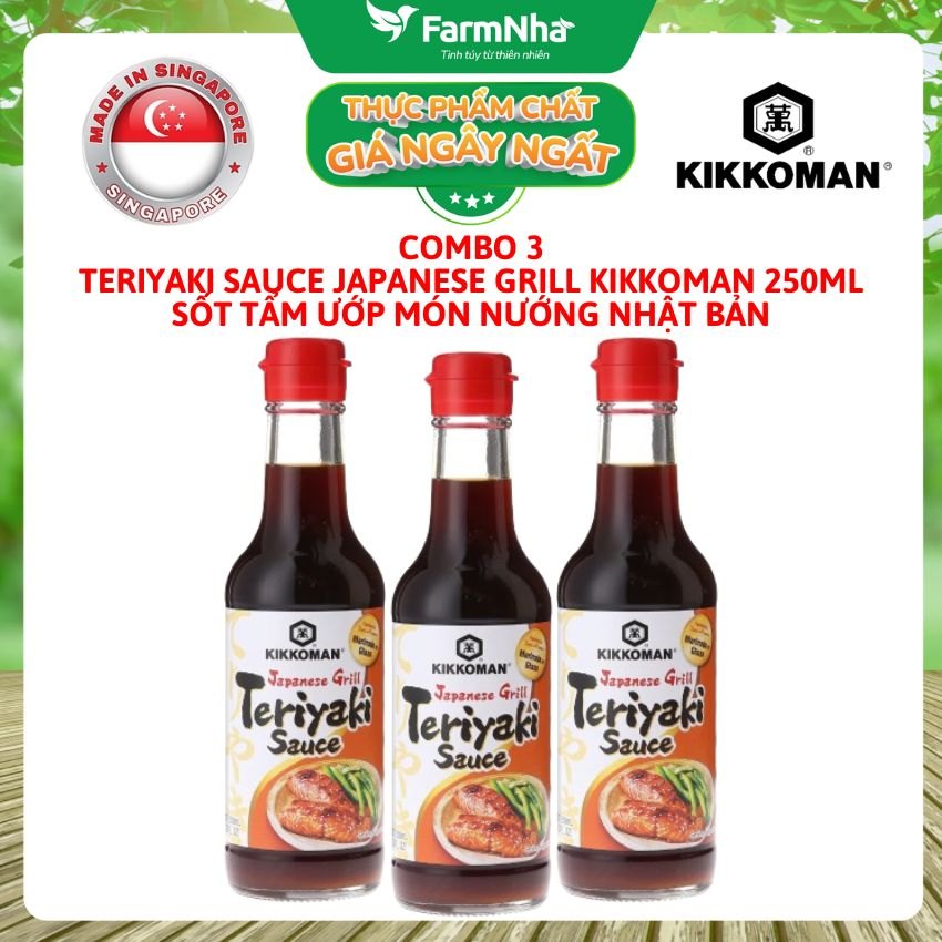 (Combo 3) Sốt Teriyaki Sauce Japanese Grill Kikkoman 250ml – Sốt Ướp & Nướng Chuẩn Vị Grill Japan
