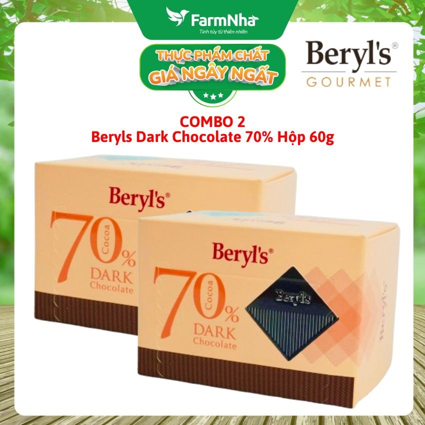 (Combo 2) Sô cô la Beryls 60g Dark 70% Cacao - Thưởng thức hương vị cực đỉnh từ sô cô la đậm đà