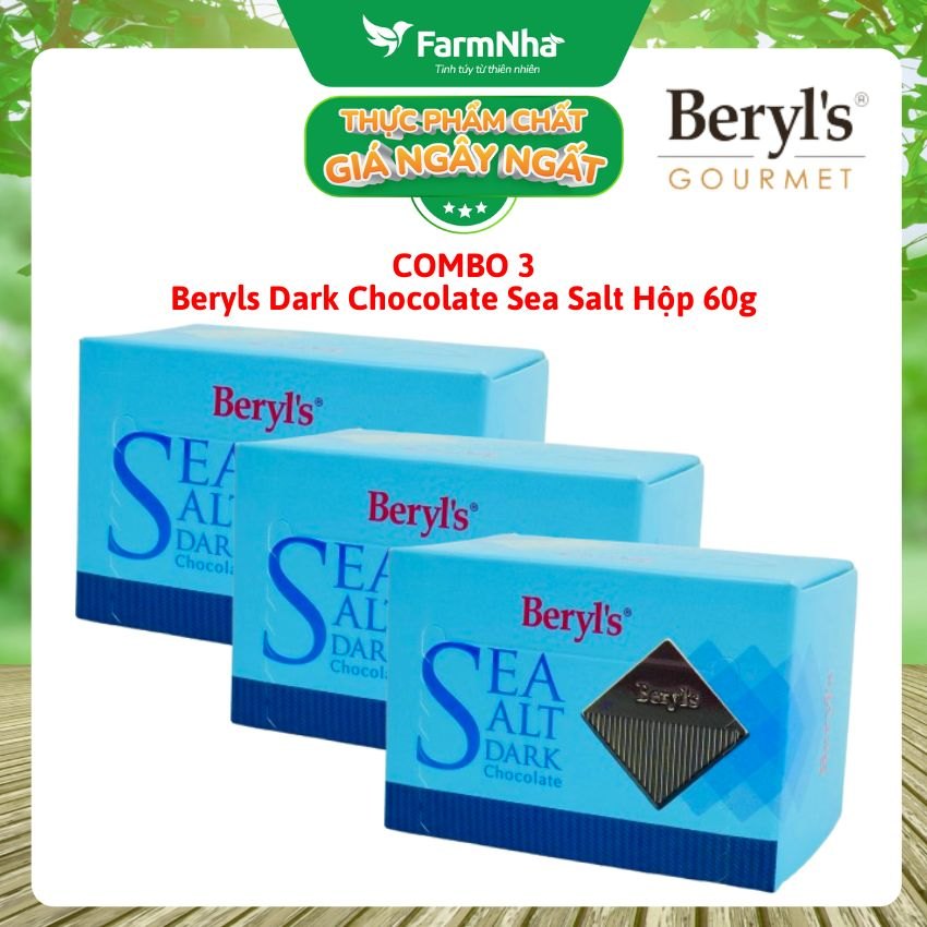 (Combo 3) Sô cô la Beryls 60g Dark Sea Salt - Hương vị độc đáo hấp dẫn từ biển cả