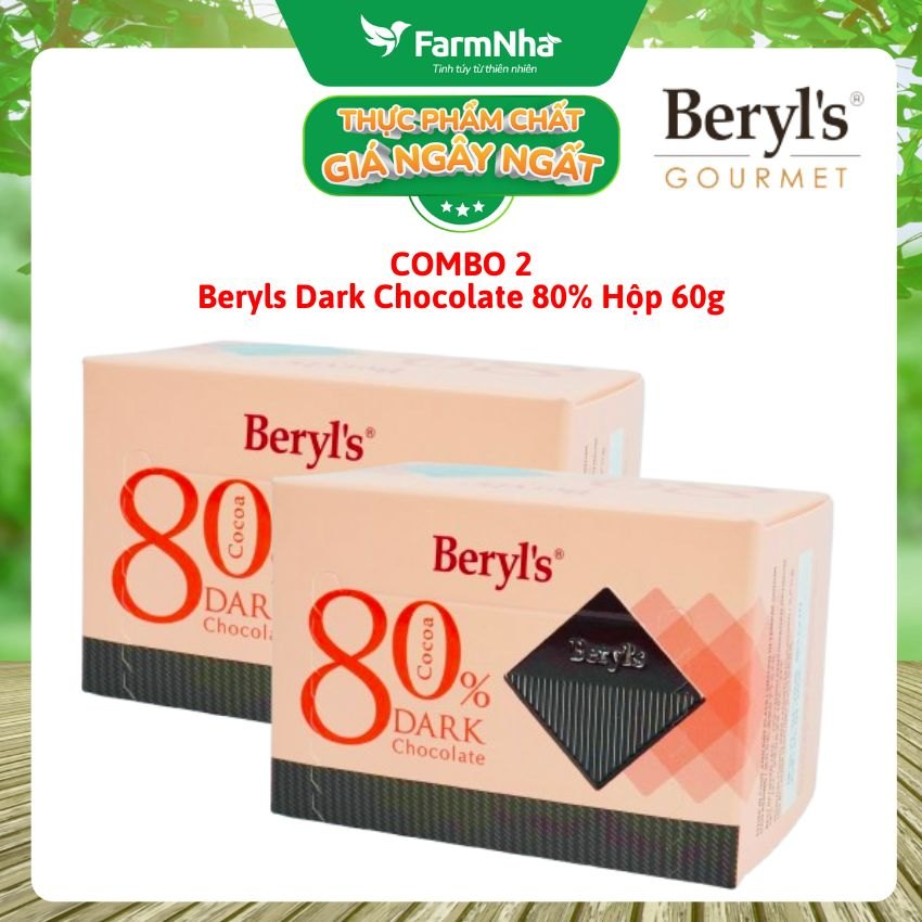 (Combo 2) Sô cô la Beryls 60g Dark 80% Cacao - Thưởng thức hương vị cực đỉnh từ sô cô la đậm đà
