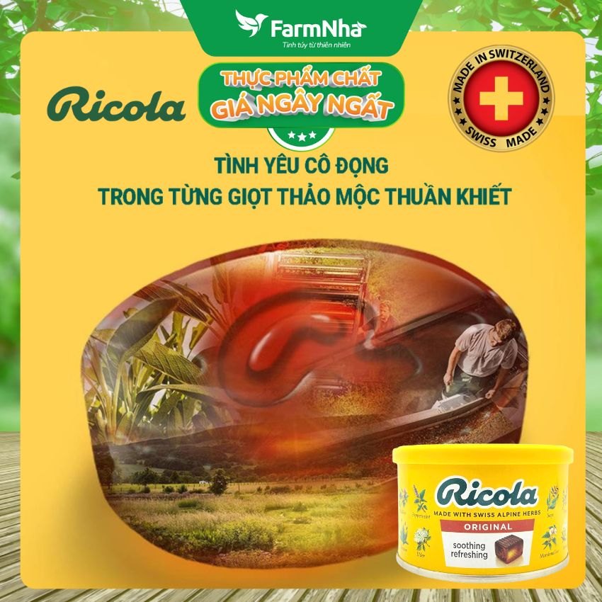 Kẹo Ricola Original Herbs Hộp Thiếc 100g Thảo Mộc – Mát Họng, Giảm Ho, Thơm Miệng | Chính Hãng Thụy Sĩ
