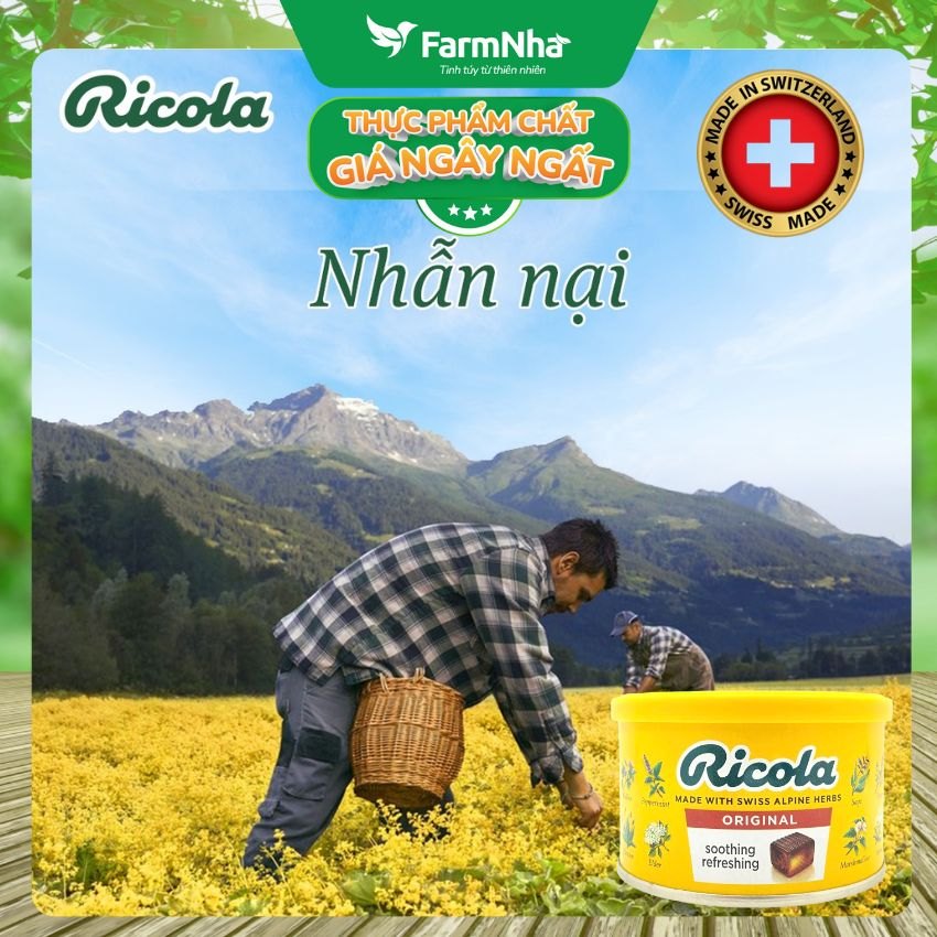 Kẹo Ricola Original Herbs Hộp Thiếc 100g Thảo Mộc – Mát Họng, Giảm Ho, Thơm Miệng | Chính Hãng Thụy Sĩ