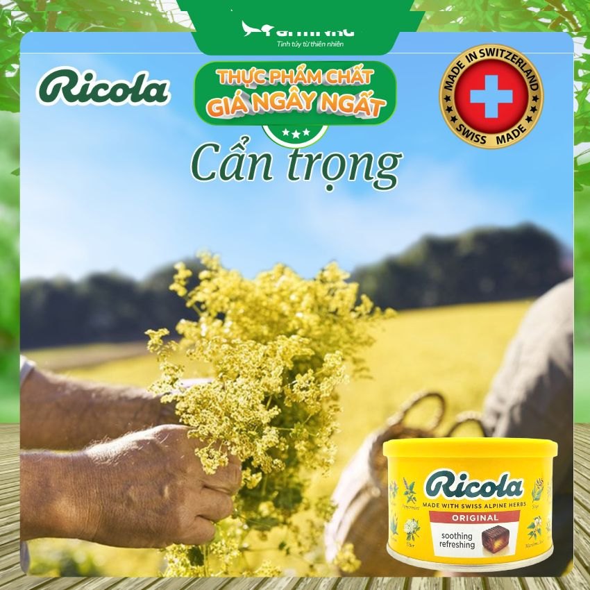 Kẹo Ricola Original Herbs Hộp Thiếc 100g Thảo Mộc – Mát Họng, Giảm Ho, Thơm Miệng | Chính Hãng Thụy Sĩ